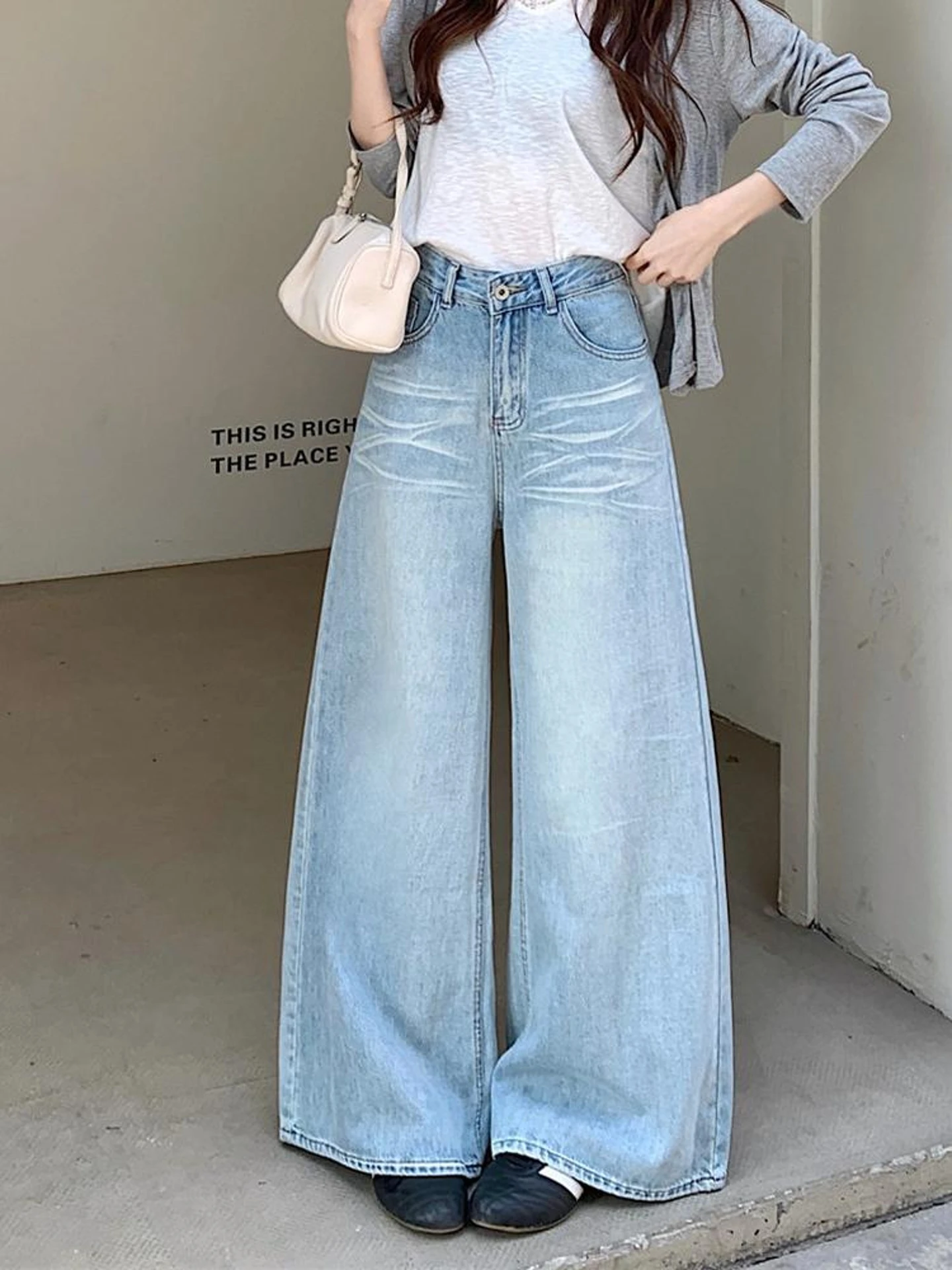 

Summer 2026 High Waist Wide Leg Jeans Women's Loose Fit Casual Style Blue Denim Pants Torn Washed Design Korean Style