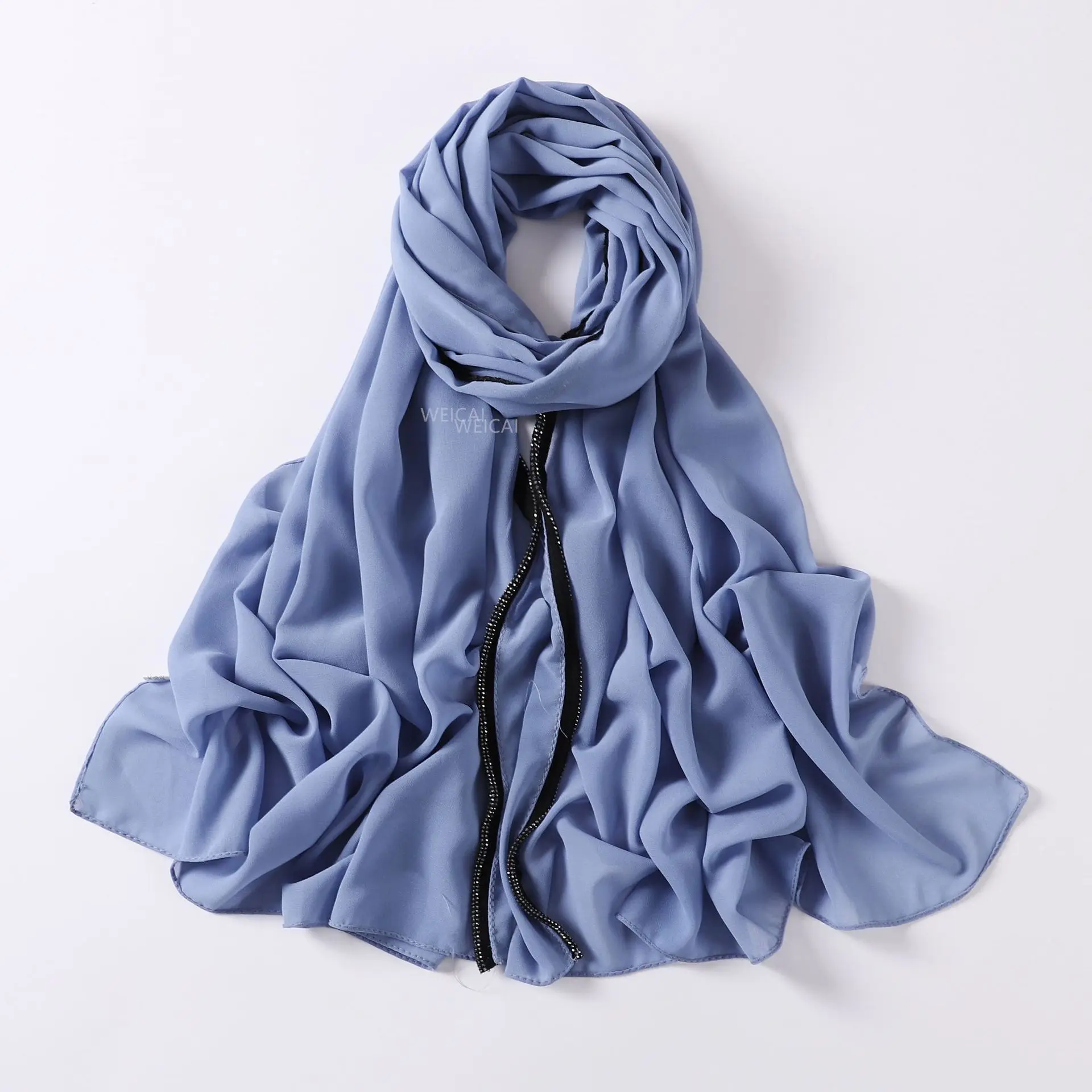 Solid Color Chiffon Hijab Rhinestone Long Scarf Fashion Shawl and Wrap for Women Muslim Fashion Hijab Scarf Headscarf