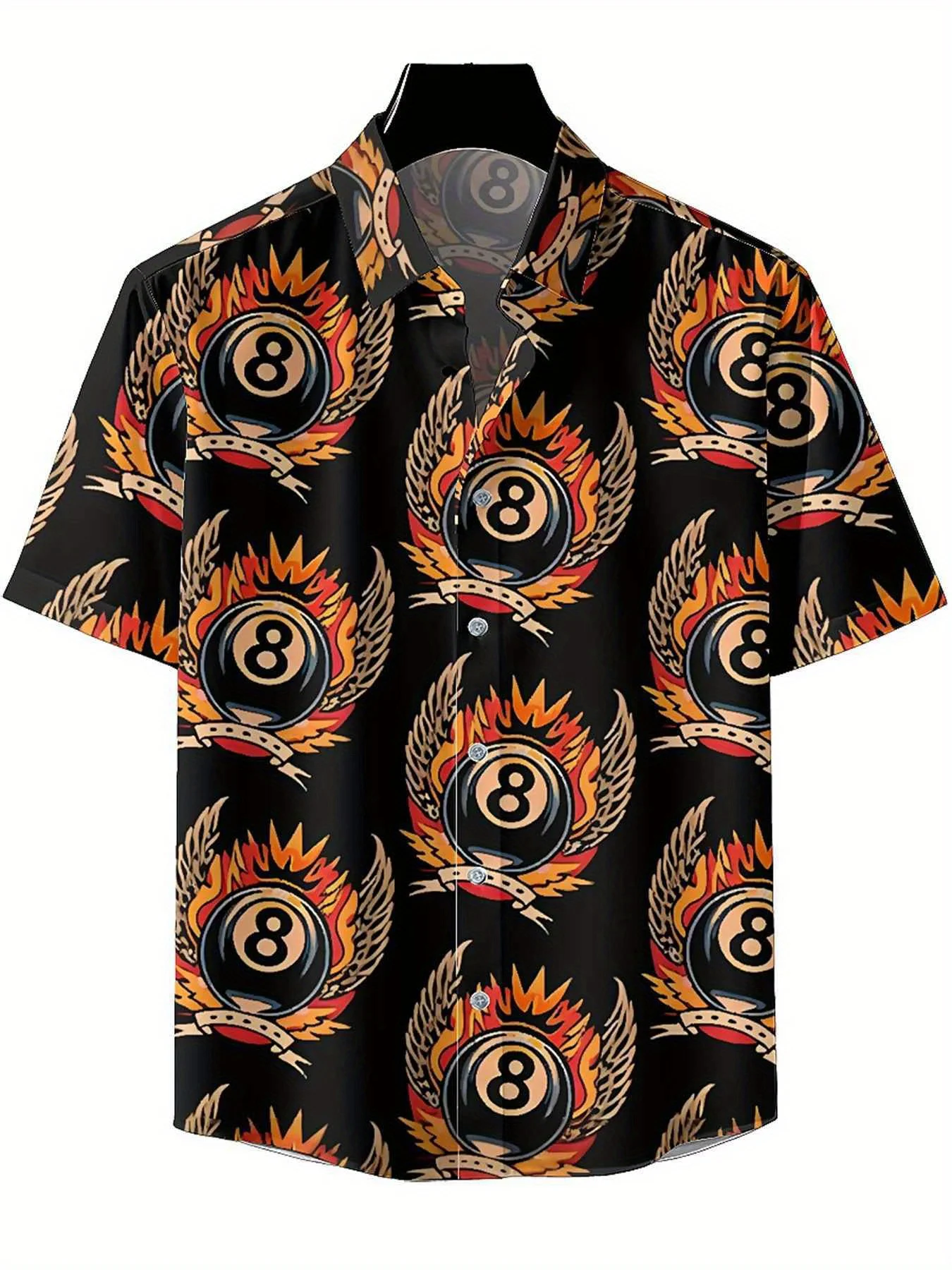 Men's Plus Size Hawaiian Shirts Flame and 8-pin Bowling Ball pattern, Unisex Aloha Shirts,New in Summer Tops Tee,streetwear