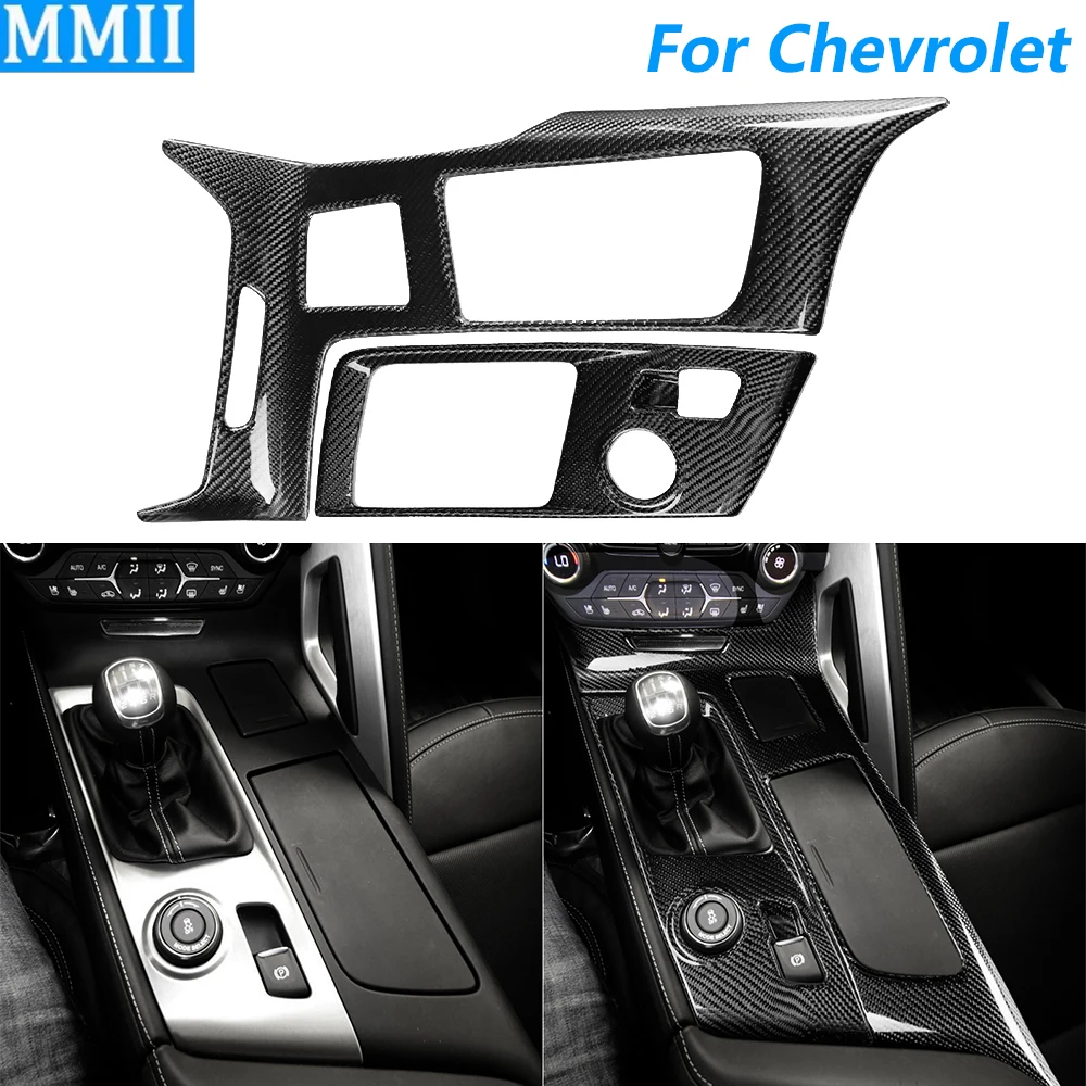 For Chevrolet Corvette C7 ZR1 Z06 2014-2019 Real Dry Carbon Fiber Center Console Gear Shift Panel Cover Trim Set Car Accessories