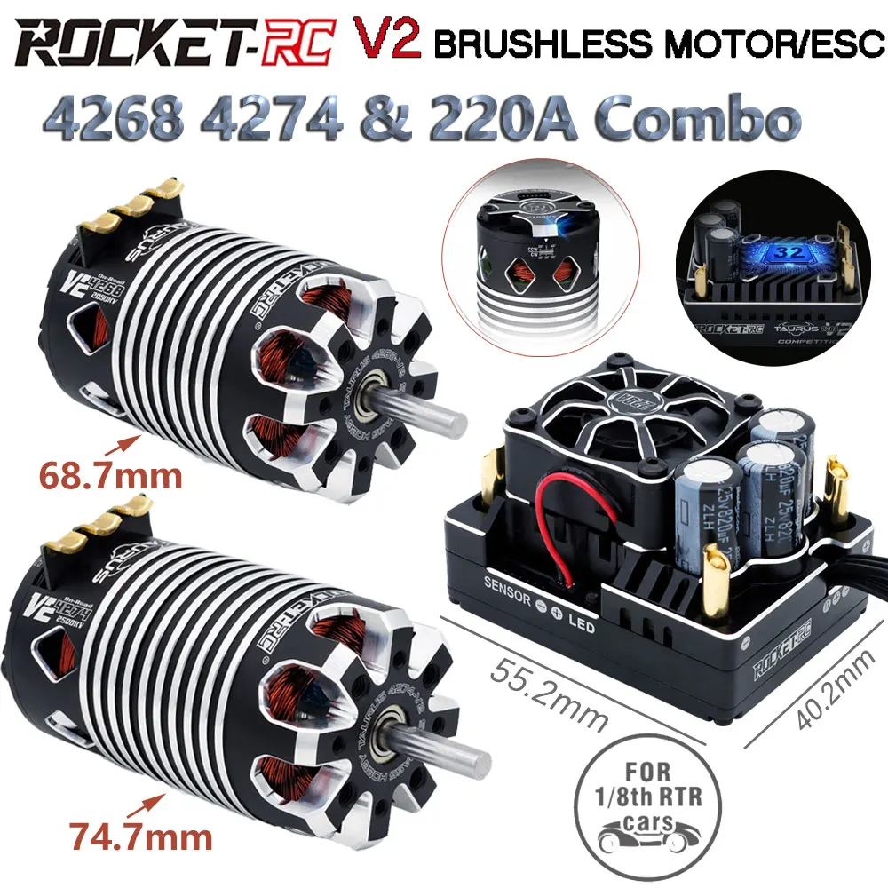 

ROCKET-RC 1/8 RC Бортовой грузовик Гоночный автомобиль 4268 4274 V2 Бесщеточный двигатель с датчиком W/220A ESC Комбинированный набор для RC Wltoys Traxxas HSP