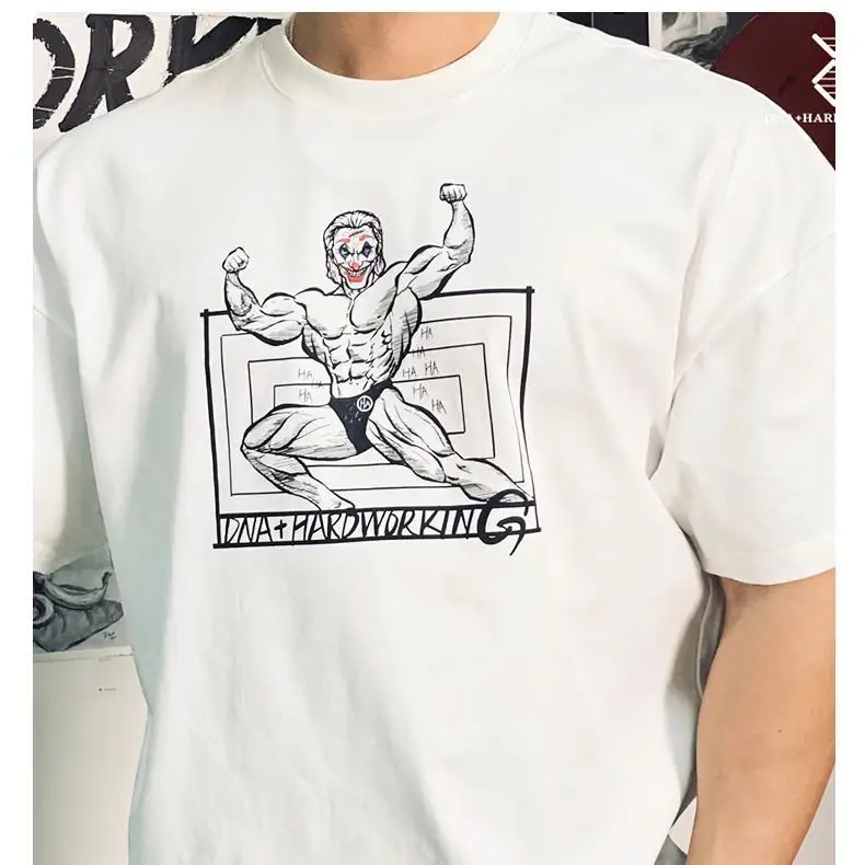 American Muscle Clown Algodón Cuello redondo Marea Deportes Casual Impresión suelta Cuello redondo Mangas cortas