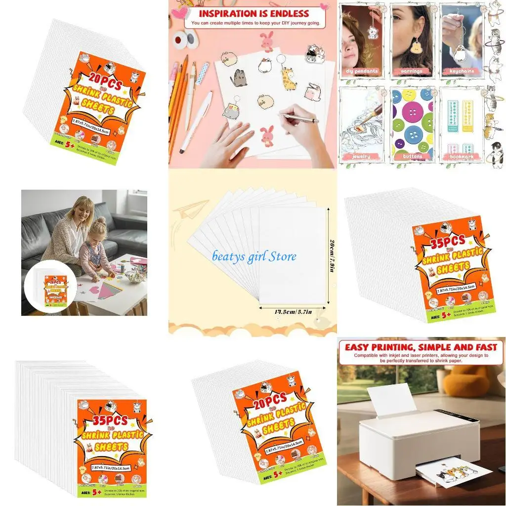 

C7AB Heat Activated Shrink Film For DIY Productions Printer Friendly Face Educational Art Substance 25 Panes