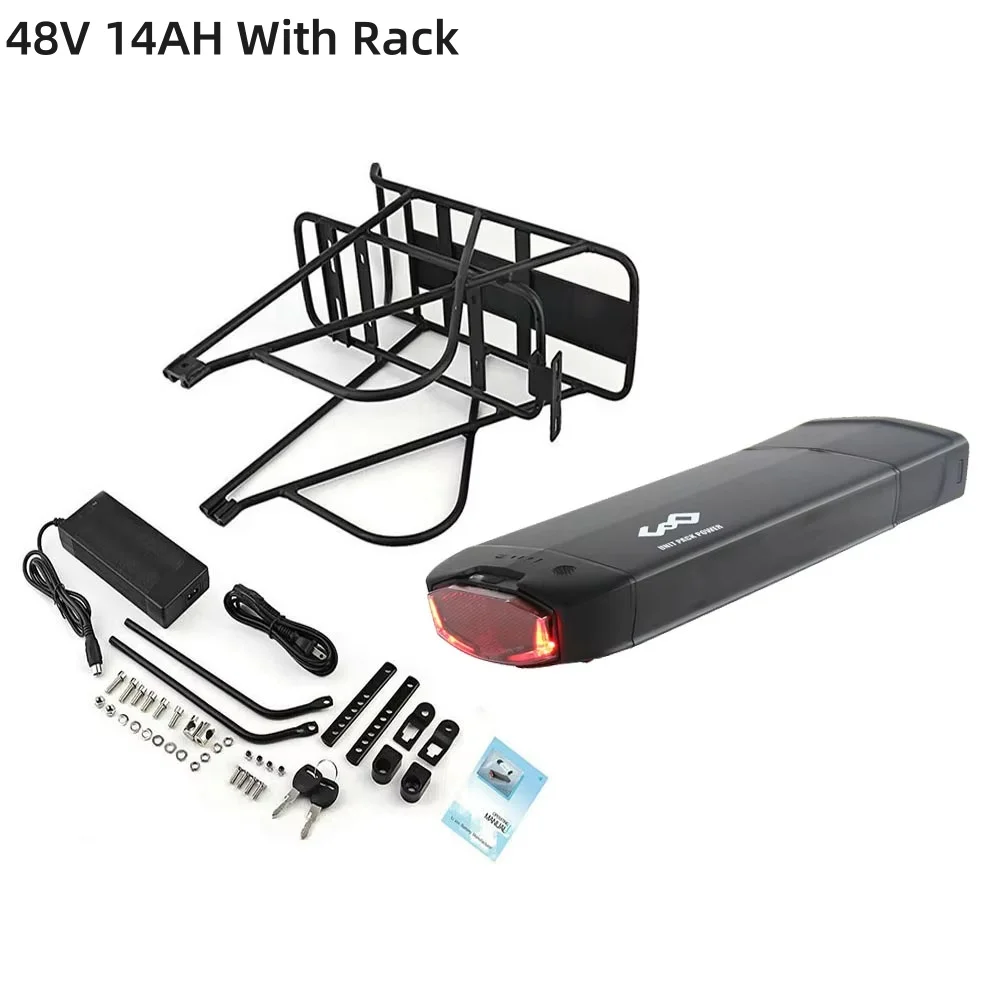 36V21AH Achterdrager E-bike Accu 52V 30Ah Lithium Batterij 18650 21700 48V 14Ah voor Elektrische Fiets 250W 350W 500W 750W 1000W