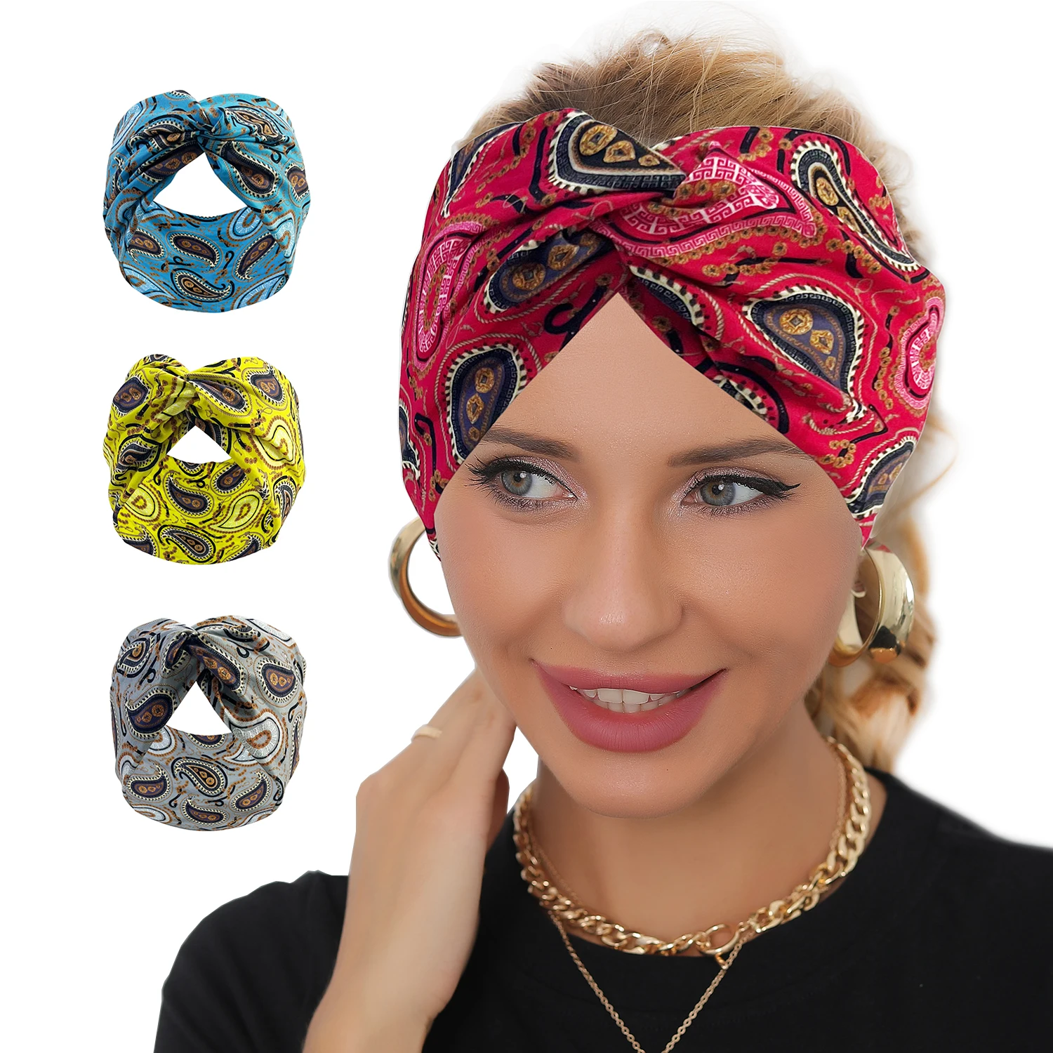 Solid Cross Wide Knotted Headbands for Women Extra Large Turban Workout Elastic Headband Fashion Yoga Hair Band Hair Accessories