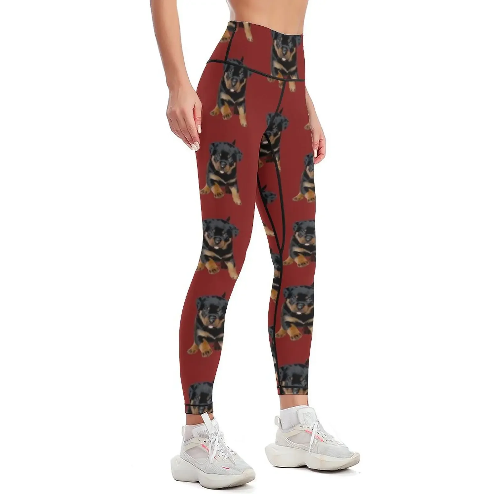 Simpatico cucciolo di Rottweiler che corre con la lingua fuori Leggings abbigliamento sportivo da palestra Pantaloni da donna collant push up per leggings da donna