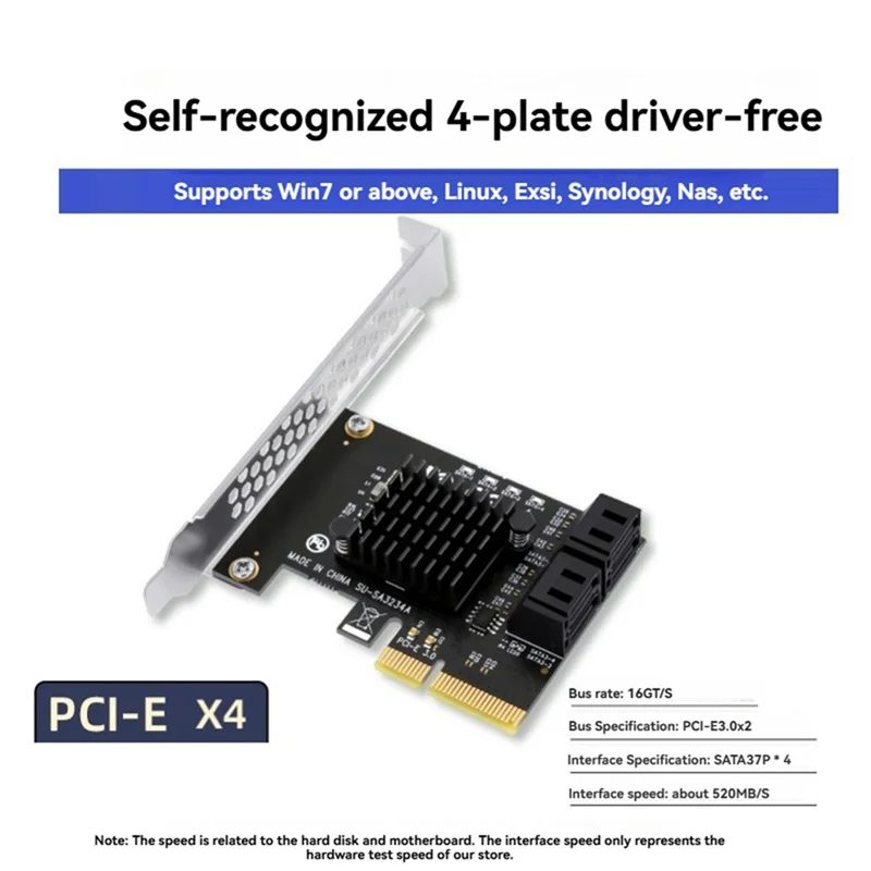

A19E-PCIE X4 To SATA Card PCI-E Adapter PCI-E 3.0 To SATA3.0 Expansion Card 4Port SATA III Add On Card For SSD HDD Mining