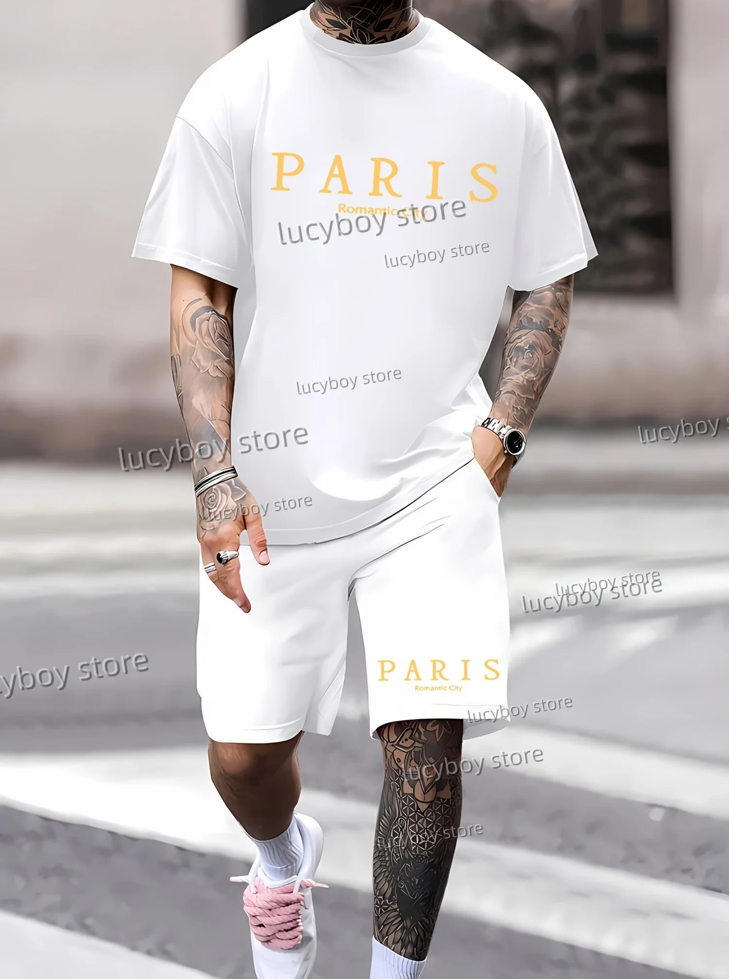 MEN PAIRS Printed Sport T-shirt+shorts Suit  Men Male American high luxury Tracksuit Outfit Summer Tracksuit 2 Piece Set Clothes