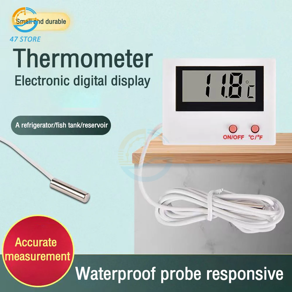 Mini LCD Digital Indoor Thermometer with Waterproof Probe Convenient Temperature Sensor for Fish Tank Fridge Aquarium Outdoor