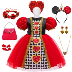 Alice Red Queen Cosplay Princess Dress Girls Deluxe Performance Clothes Kid Carnival Halloween Party Charm Costume Birthday Gift