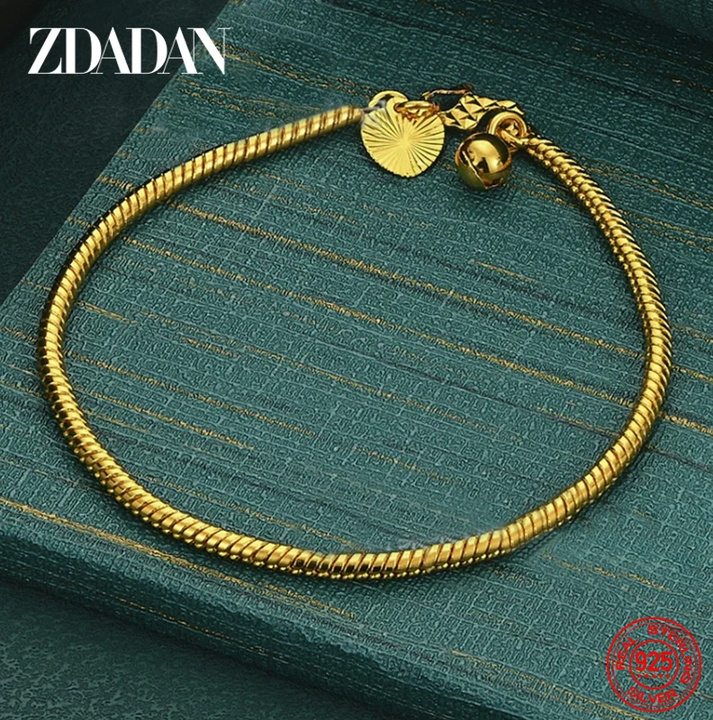 ZDADAN 925 Sterling Silver 18K Gold Bell Snake Chains Bracelet For Women Fashion Jewelry