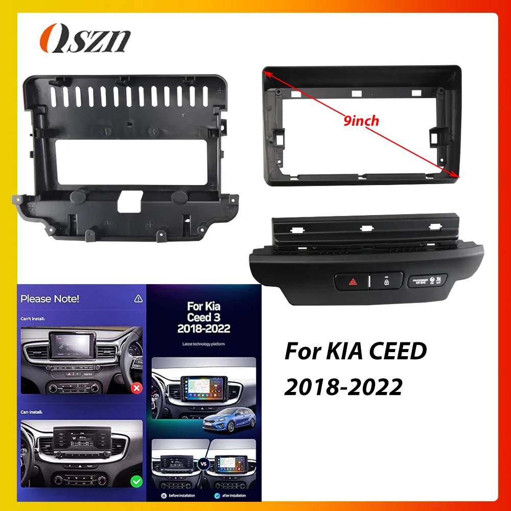 9 ''untuk KIA Ceed 2018 2019 2020 2021 2022 Panel dasbor Mount Trim Kit Radio mobil Stereo 2 Din Fascia instalasi Fram plastik