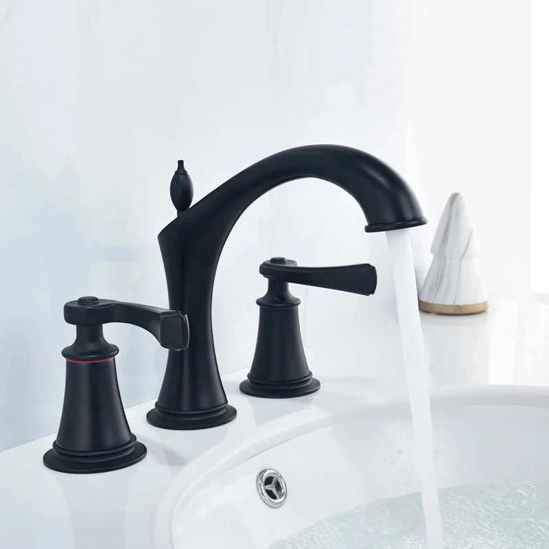 

Basin Faucet Deck Mounted Bathroom Sink Faucet Brass Three Hole Double Handle Hot And Cold Mixer Water Bathtub Retro Tap