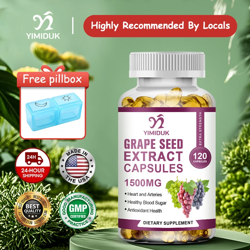 

Yimiduk Organic Grape Seed Extract Capsules 1500mg, with Vitamin C, Support Enhanced Absorption, Boosts Immunity & Skin Radiance