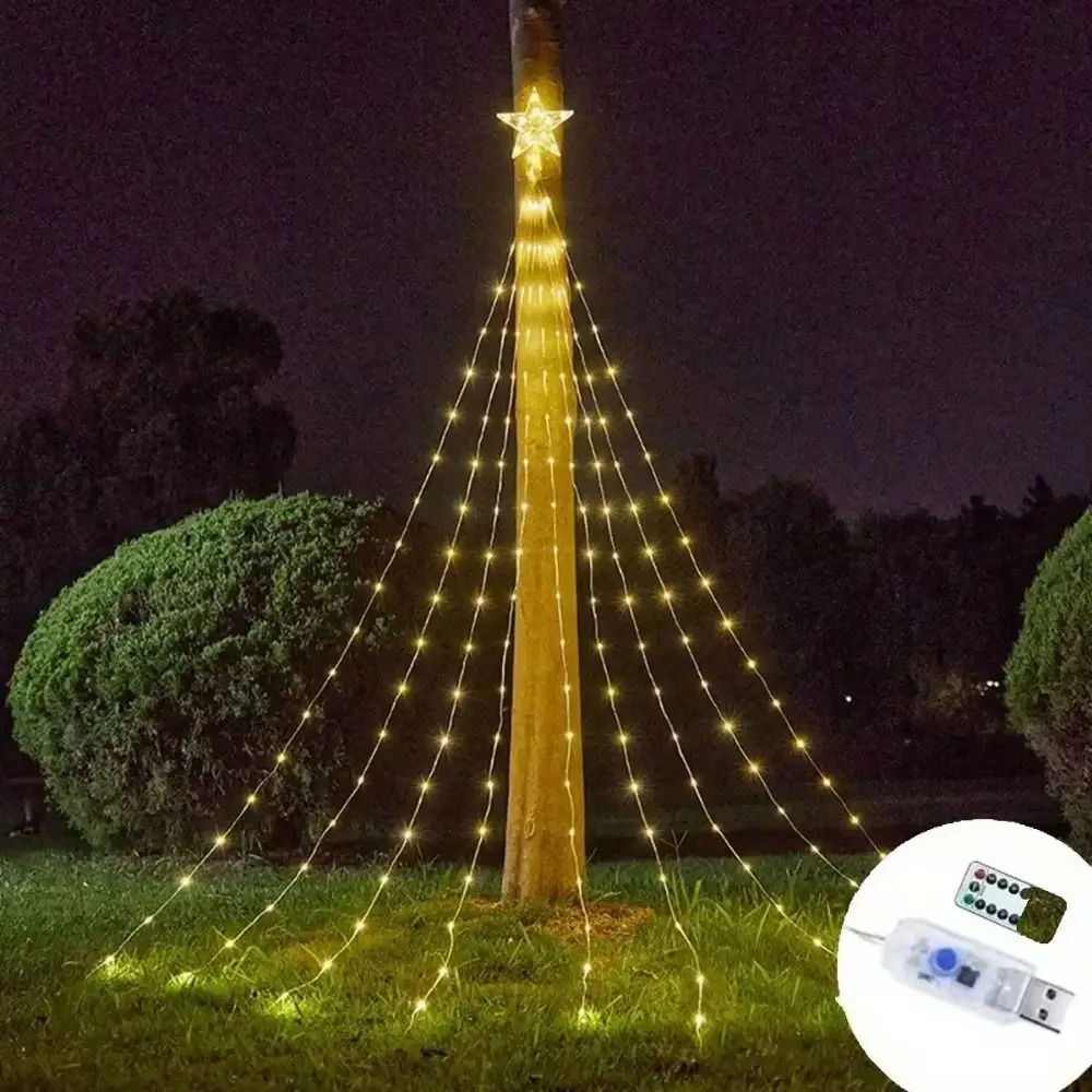 8 Lighting Modes Solar Christmas Lights Colorful Waterproof Star String Lights USB/Solar Powered Remote Control LED Fairy Lamp