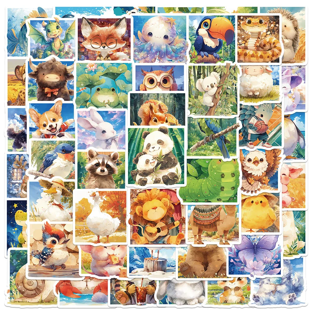 

50pcs Cute Cartoon Animals Stickers Aesthetic Water Bottle Sticker Luggage Laptop Guitar Phone Kids Vinyl Stationery Decals