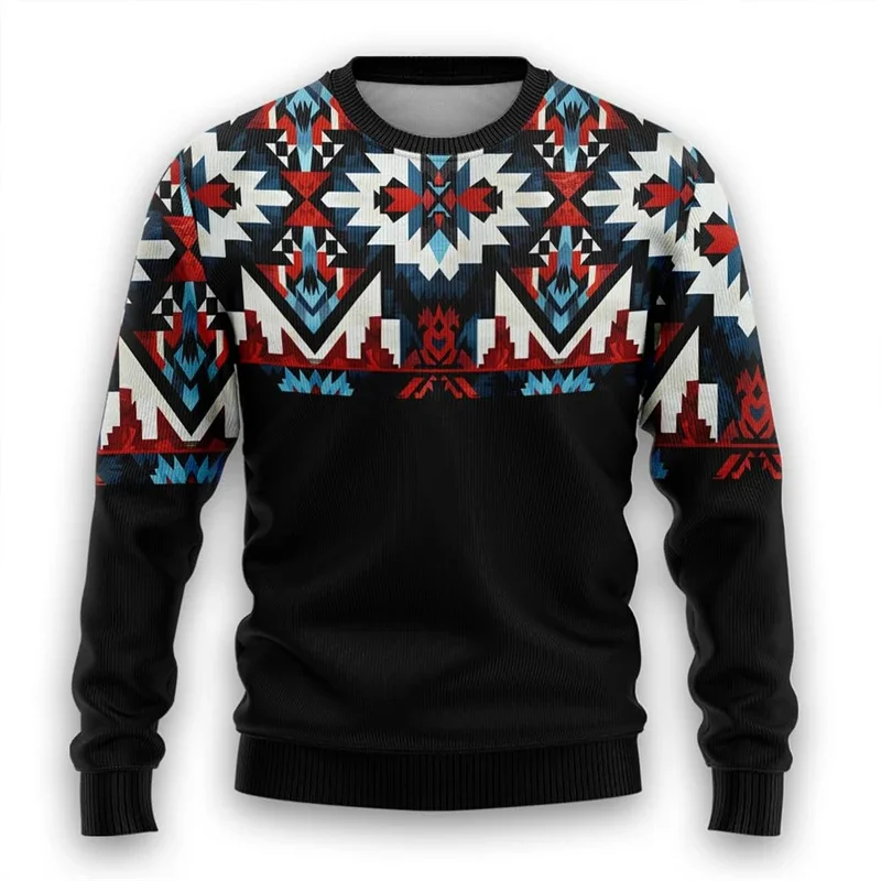 Vintage Tribal 3D Print Ugly Christmas Sweater For Women Aztec Mens Funny Sweater Xmas Holiday Crew Neck Sweatshirt Unisex Tops