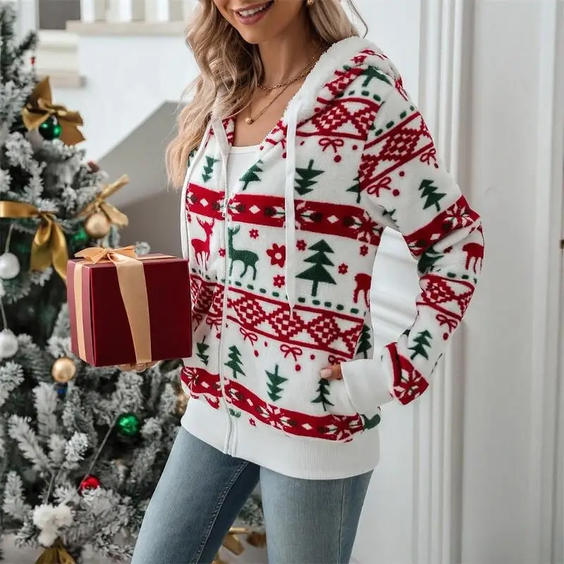 여성용 루즈핏 후드 가디건 코트 캐주얼 가을 겨울 스트리트 스타일 긴 소매 지퍼 클로저 만화 프린트 패션