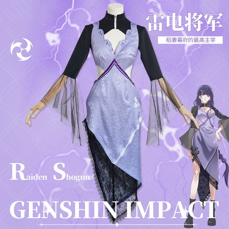 

Anime Game Genshin Impact Raiden Shogun Daily Dress Cheongsam Party Uniform Cosplay Costume Halloween Women Free Shipping 2021
