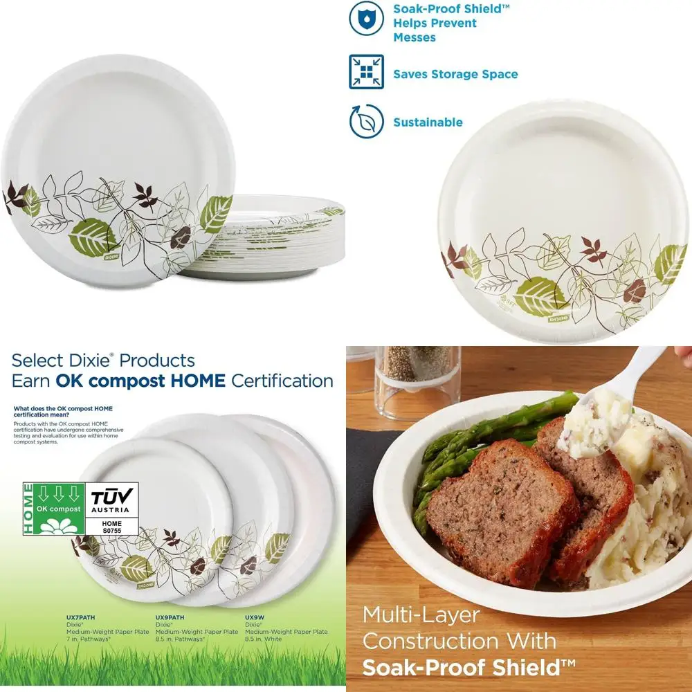 

Mediumweight Soak-Proof Paper Plates with Dispenser, 8.5-Inch, 300 Count, Waterproof Shield Pathways for Outdoor Events