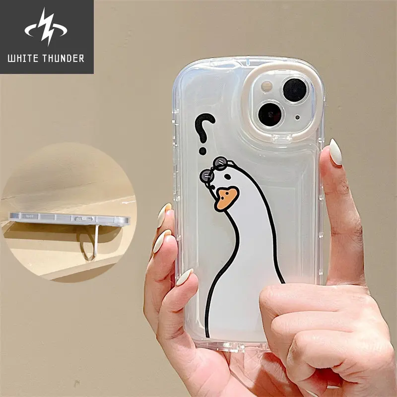 Creative Funny Cartoon Question Mark Duck with Lens Holder Air Cushion Anti-fall Shell For iphone 11 12 13 Pro Max Phone Case