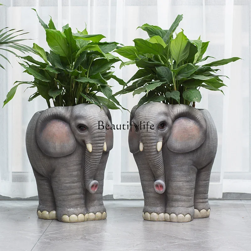 X-S Large Creative Elephant Flowerpot Decoration Indoor Courtyard Hall on-the-Ground Green Plant Flower Ware