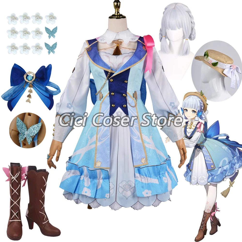 Genminインパクトkamisatoヤカコスプレコスチュームブルームmissive lolitaドレス帽子帽子ハロウィーンパーティー衣装ウィッグ靴