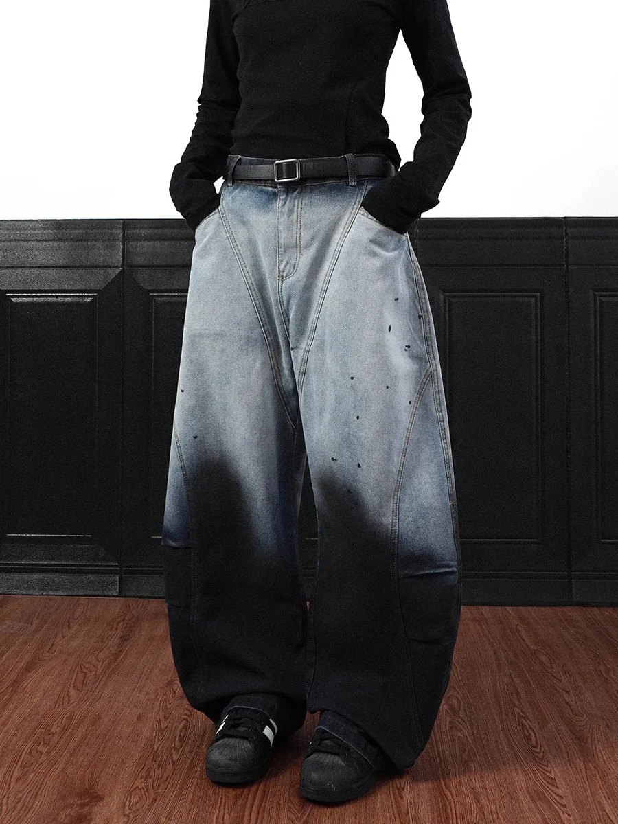 

Ретро-джинсы в американском стиле с эффектом окрашивания, свободные широкие брюки для мужчин и женщин, весна-осень, новый дизайн, повседневные, удобные