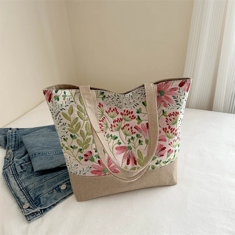 Large Size Beach Bag Fashion Folding Women Handbag Sea Tote Shoulder Bags Ladies Casual Flower Printing Shopping Bags Summer New