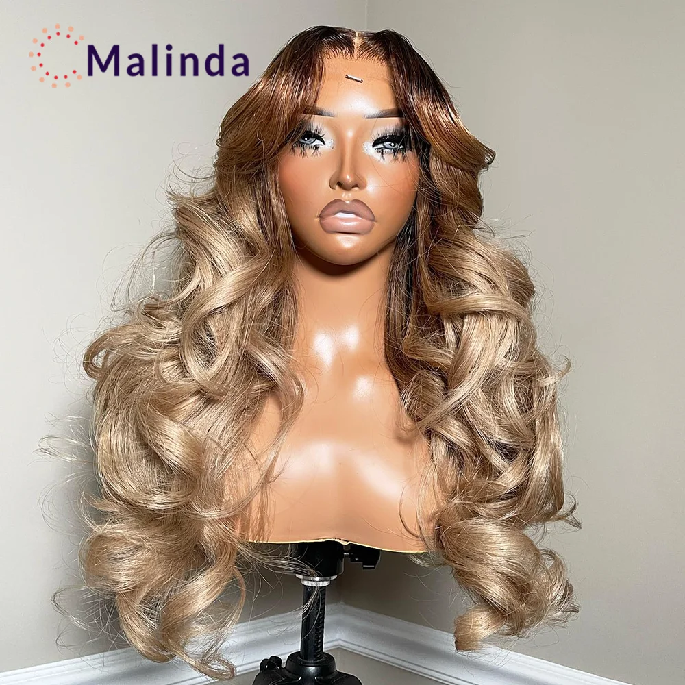 Ombre Brown Loose Deep Wave 250% Density Glueless Brazilian 13x4 Grey Colored Transparent Lace Frontal Human Hair Wigs For Women