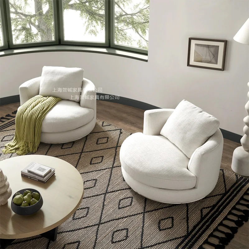 

round sofa chair can be rotated, Nordic simple modern linen fabric designer single round sofa
