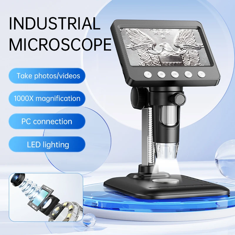 4.3Inch Screen 2MP 1080P  50-1000x Zoom Electronic Microscope For Soldering Long Object Distance For Cell Phone Repair Tools