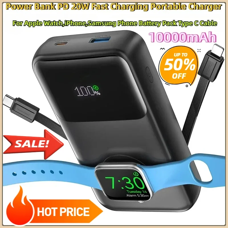 

20000mAh for Apple Watch IPhone Samsung Phone Battery Pack Type C Cable Power Bank PD 20W Fast Charging Portable Charger