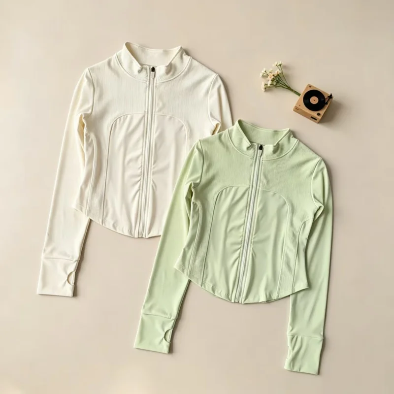 Slim‑Fit Stand Collar Zipper Jacket Women,Thumb‑Hole Stretchy Coat,Quick‑Dry Breathable Activewear Fitness Yoga Running
