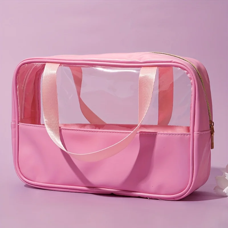 1PC New Transparent PVC Handheld Makeup Bag with Large Capacity Wash Bag PU Portable Waterproof Travel Storage Bag