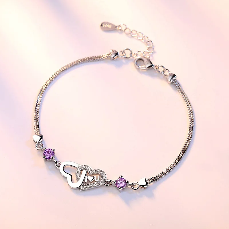 

Charm Women 925 Silver Bracelets Fine Jewelry Top Quality Crystal Purple Female Bracelets Accessories Girl Lady Bijoux