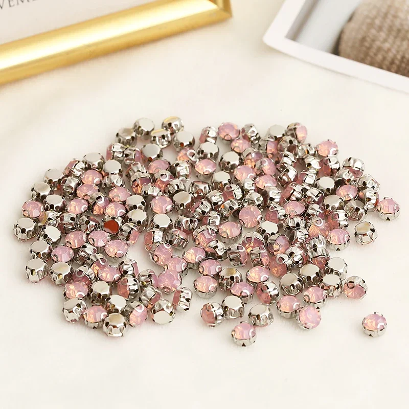 PEESOM 100pcs Round Opal Rhinestone with 3D Claw Settings Sew On Stone Flatback Resin Rhinestone for Sewing Garment Accessories