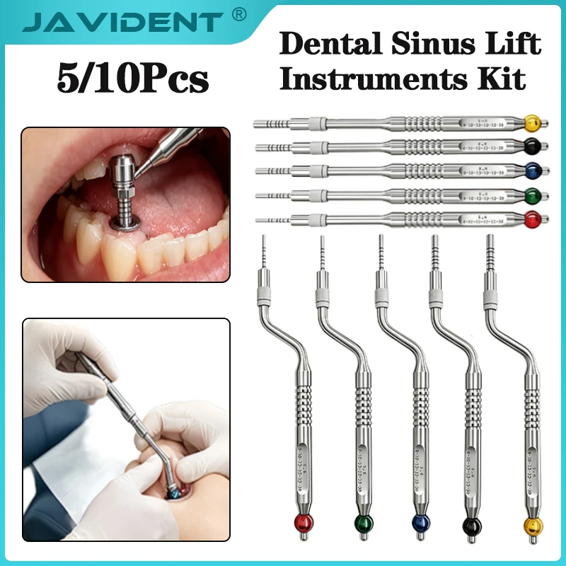 Dental Maxillary Sinus Lifting Osteotomes Kit, Concave Tip and Angled Osteotomes Stainless Steel Dentistry Tooth Extraction Tool