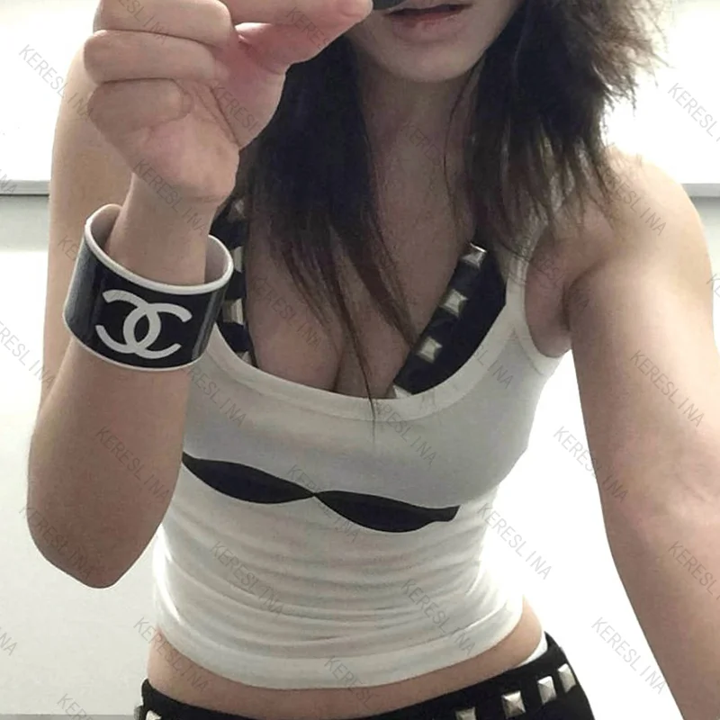 Retro early vintage casual slim fit classic popular versatile camisole top summer high street gothic hip-hop rock camisole top