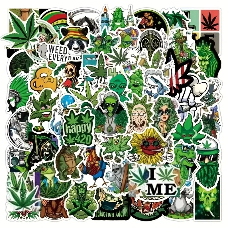 100PCS Anime Weed Marijuana Leaves Plant Vinyl Stickers Decal For Bottles Waterproof Laptop Skateboard Motorcycle Car Bike