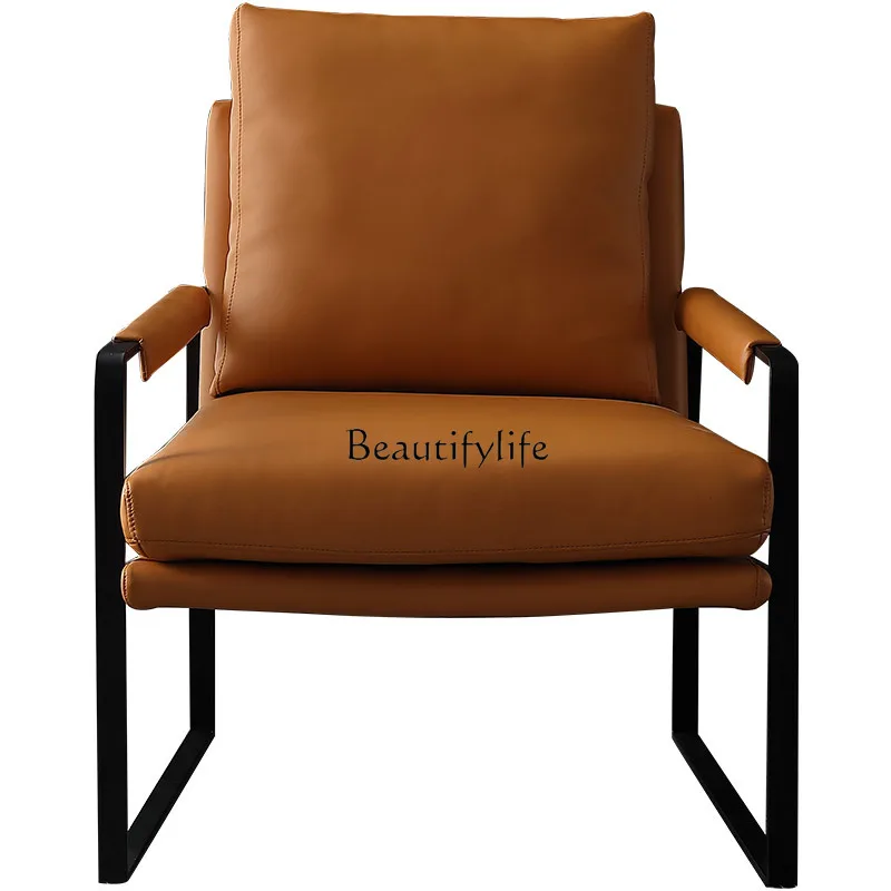 

Light luxury single sofa chair, simple modern orange leather art can be customized