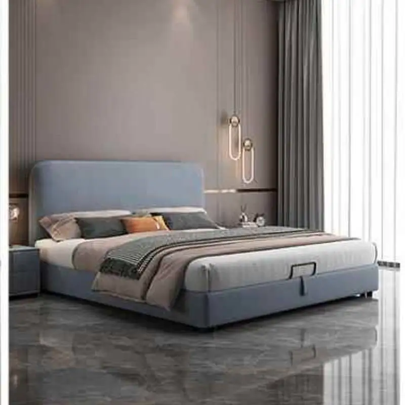 Europees houten hoofdeinde tweepersoonsbed Grijs Designer Full Size Frames Tweepersoonsbed Slaapkamer Kingsize verlicht 2-persoons meubelen