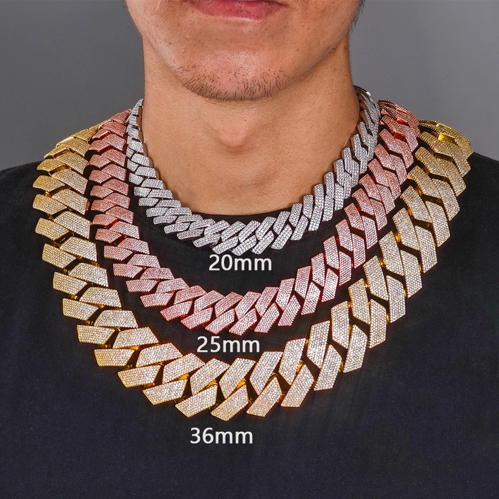HHIOK 36mm 7 Row Diamond Flip Buckle Iced Diamond Cuban Chain Thick Brass 5A Cubic Zirconia Hip Hop Style Men's Jewelry Necklace