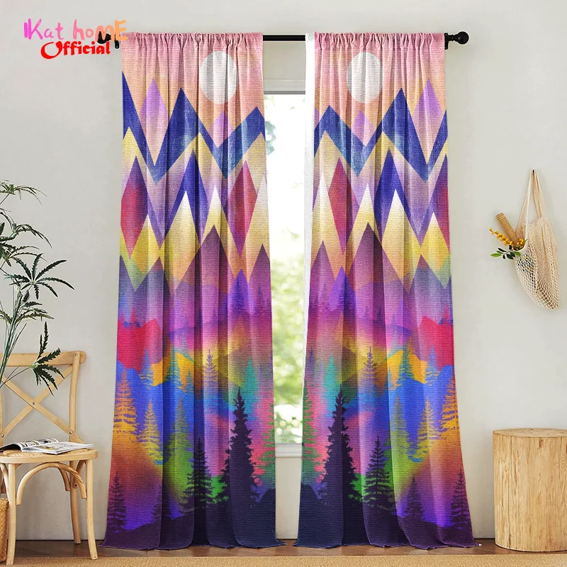 

Gradient Forest Window Curtain For Living Room Ombre Geometric Chevron Blackout Curtains Bedroom Kitchen Door Curtain Boho Decor