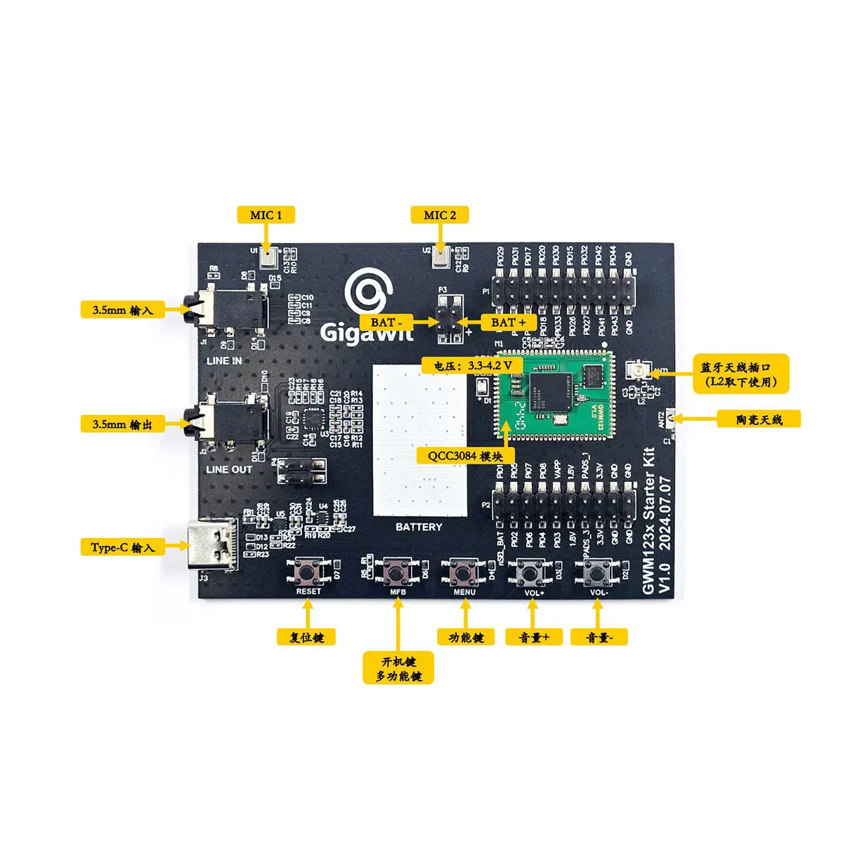 GWM123x QCC3084 Bluetooth Development Test Board Unicast Auracast CIS BIS