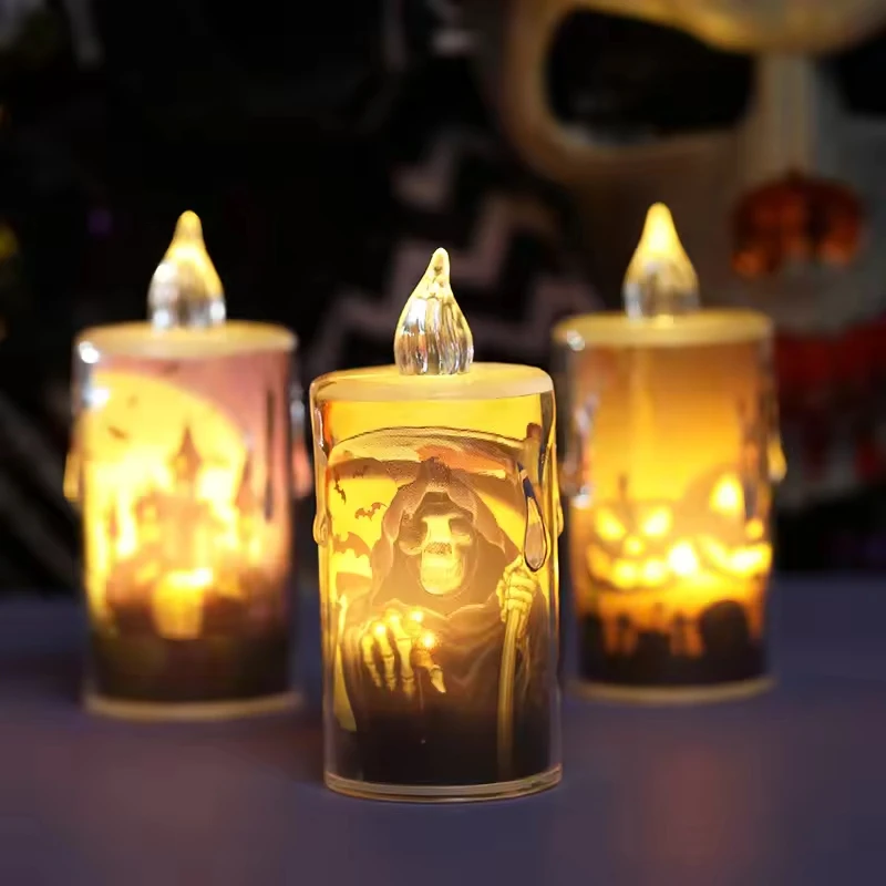 2PCS Halloween Gift Flameless LED Candles Paraffin Wax Flickering Remote Timer Built-in Fairy Light Battery Halloween Candles
