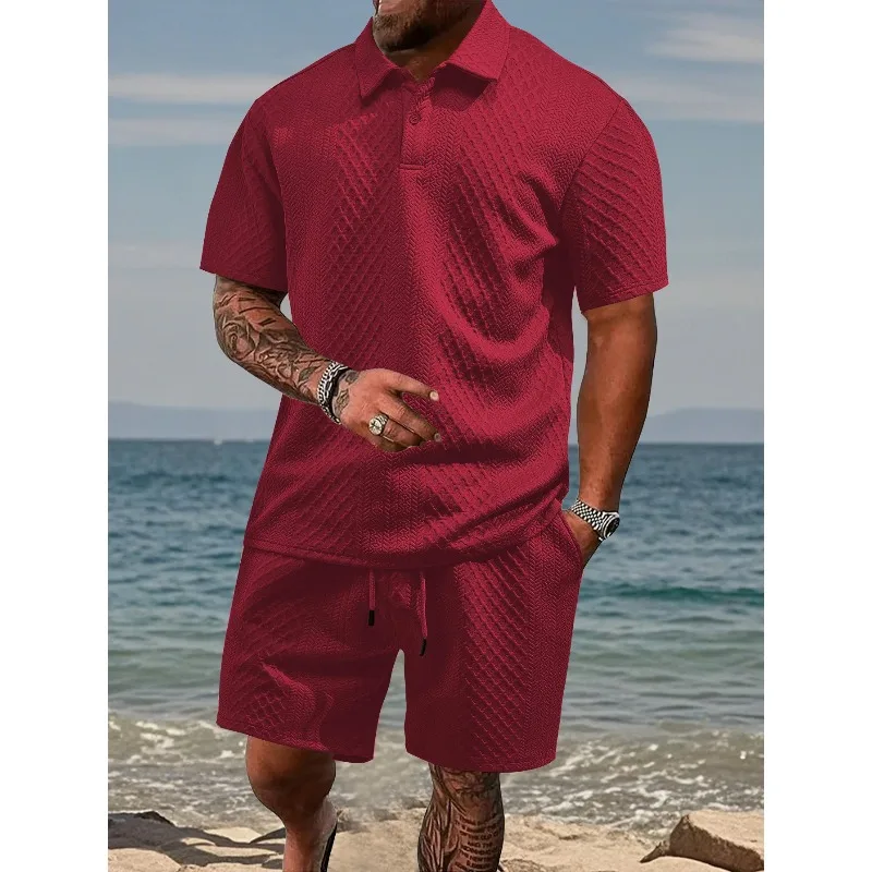 

2026 Summer New Men's Casual Sportswear Polo Shirt With Men's Short-sleeved Shirt And Shorts, Jacquard Texture Suit
