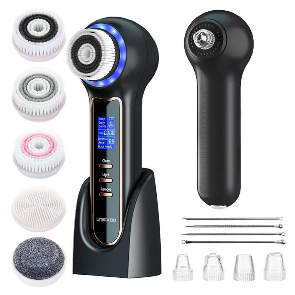 2 في 1 IPX7 مقاوم للماء سيليكون تدور فرشاة LED الدورية فراغ لإزالة الرؤوس السوداء سونيك الموقت أداة تنظيف الوجه الوجه الشفاه