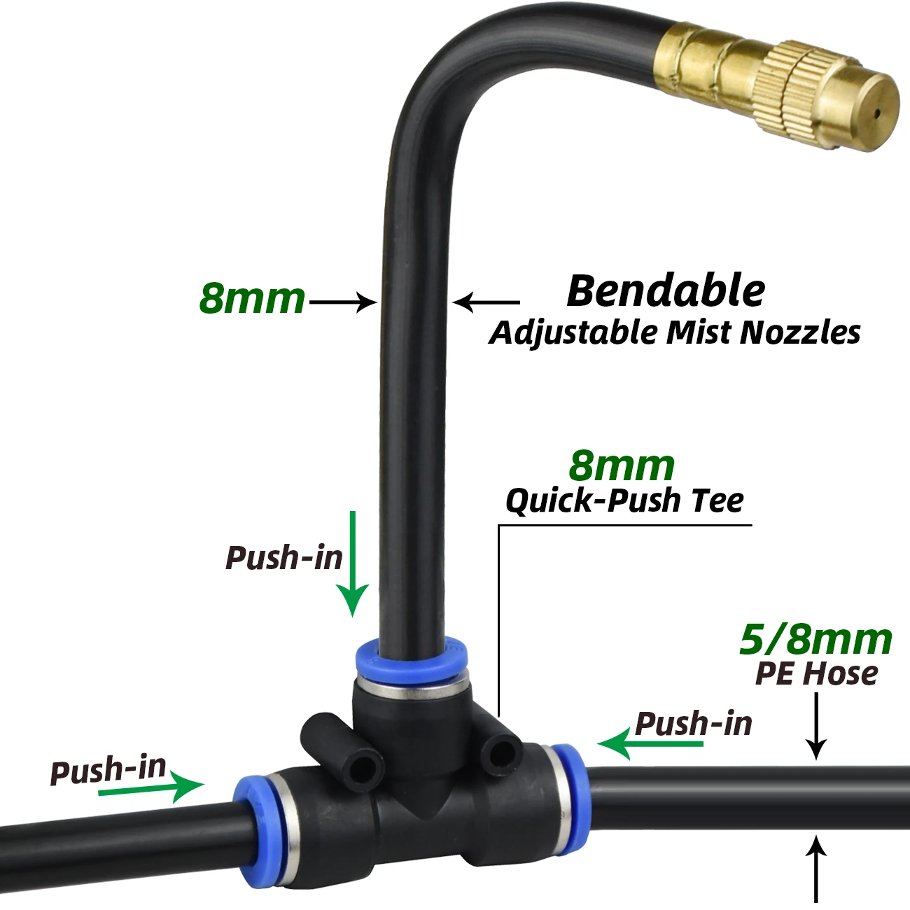 30M-5M Terrassennebel-Kühlsystem DIY frei biegendes Universal-Sprühgerät-Set 8-mm-Schlauch für Gartenpflanzen, Beschlagen, Bewässerung, Bewässerung – Detail 3