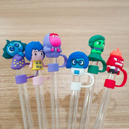 Tapa de cubierta de paja MINISO Disney Inside Out para taza Stanley, tapas de puntas de paja de silicona de 10mm, decoración de paja reutilizable a prueba de polvo